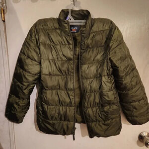 Green puff puffer jacket lightweight large 10 12